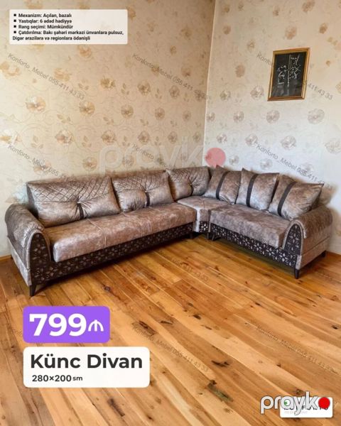 Künc divan – 280×200 sm Xüsusiyyətlər: - Mexanizm: açılan, bazalı — Bakı