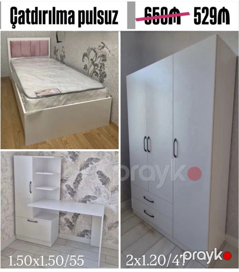 Uşaq/yeniyetmə otağı üçün ağ rəngdə mebel dəsti Dəst tərkibi: - Tək — Bakı