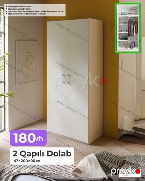 2 qapılı paltar dolabı - Ölçü: 47 200 90 sm - Material: 18 mm — Bakı