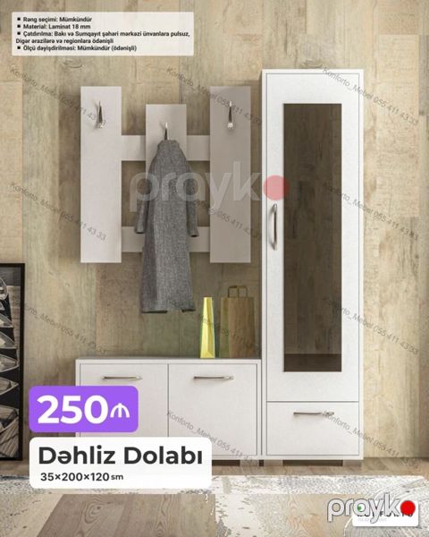 Dəhliz dolabı – funksional və zərif dizayn - Ölçü: 35×200×120 sm — Bakı