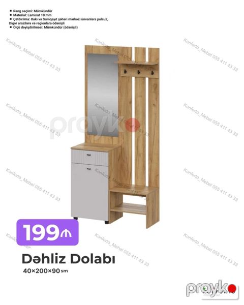 Dəhliz Dolabı – 40×200×90 sm - Rəng seçimi: mümkündür - Material: 18 — Bakı