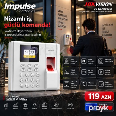 Hikvision DS-K1A8503EF İşçi Davamiyyət və İş Vaxtına Nəzarət Sistemi — Bakı