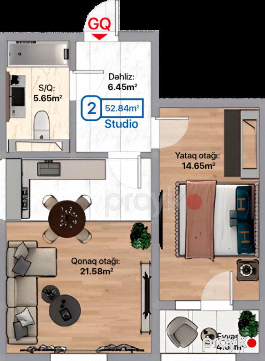 Satılır 2 otaqlı yeni tikili 53 m² — Mənzil, Xırdalan (3)