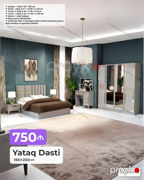 Yataq Dəsti – 160×200 sm Komplektin tərkibi: - Çarpayı: 1 ədəd — Bakı