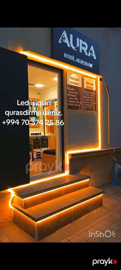 LED işıqlarının peşəkar quraşdırılması xidməti - Fasad, pilləkən — Bakı
