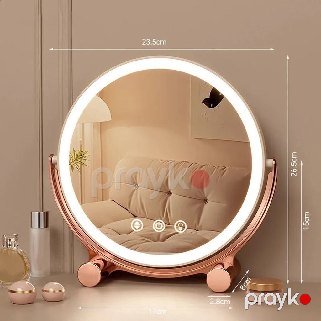 LED işıqlı masa güzgüsü – toxunma ilə idarəetmə, yuvarlaq, USB ilə — Makiyaj, Bakı (2)