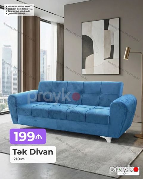 Məhsul: Tək divan – 210 sm Mexanizm: Açılan, bazalı (yataq — Bakı