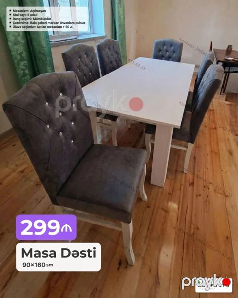 Məhsul: Masa dəsti - Komplekt: 1 ədəd düzbucaqlı masa + 6 ədəd stul — Bakı