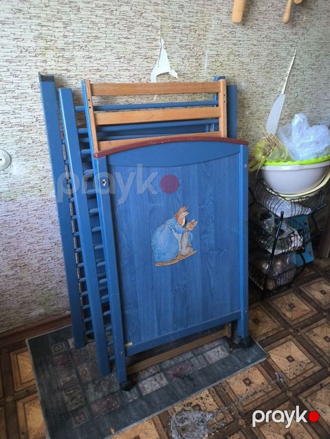 Uşaq beşiyi – taxta, mavi rəngli Ustunde Matras Verırık - Material — Bakı