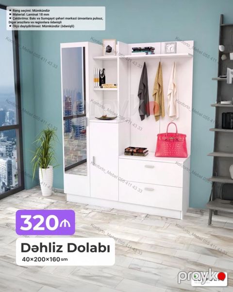 Dəhliz Dolabı – 40×200×160 sm - Material: 18 mm laminat - Rəng — Bakı