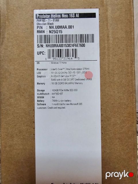 Acer Predator Helios Neo 16S AI – PHN16S-71-91AW (NH.U0MAA.001) — Bakı