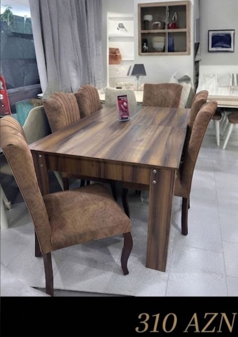 Qonaq otağı üçün, Yeni, Açılmayan, Dördbucaq masa, 6 stul — İnci mebel — Tables and chairs