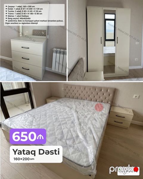 Yataq dəsti – 160×200 sm Dəst tərkibi və ölçülər: - Çarpayı: 1 ədəd — Bakı