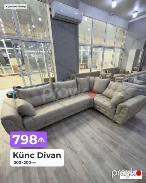 Künc Divan – 300×200 sm - Rahat L‑şəkilli dizayn, geniş oturma sahəsi — Bakı