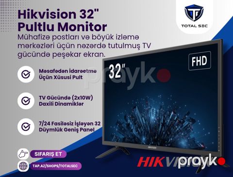Hikvision 32" Monitor (Mühafizə və İzləmə Üçün) — Bakı