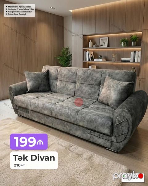 Tək divan – 210 sm - Mexanizm: açılan, bazalı (yataq funksiyalı, altı — Bakı