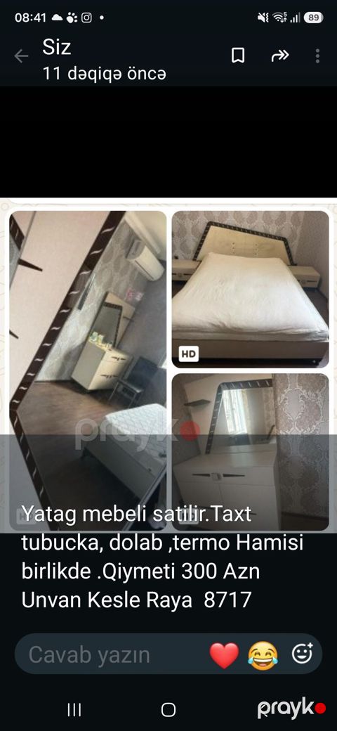 Yataq mebeli dəsti Tərkib: - Taxt (iki nəfərlik) - Tumbalar - Dolab — Sumqayıt