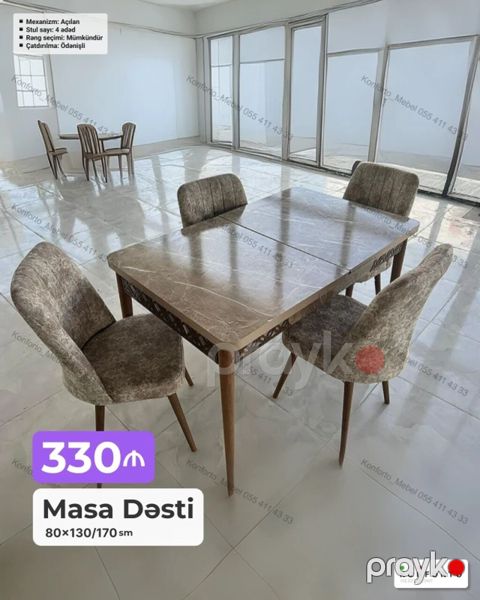 Məhsul: Masa Dəsti Xüsusiyyətlər: - Ölçü: 80×130/170 sm (açılan — Bakı
