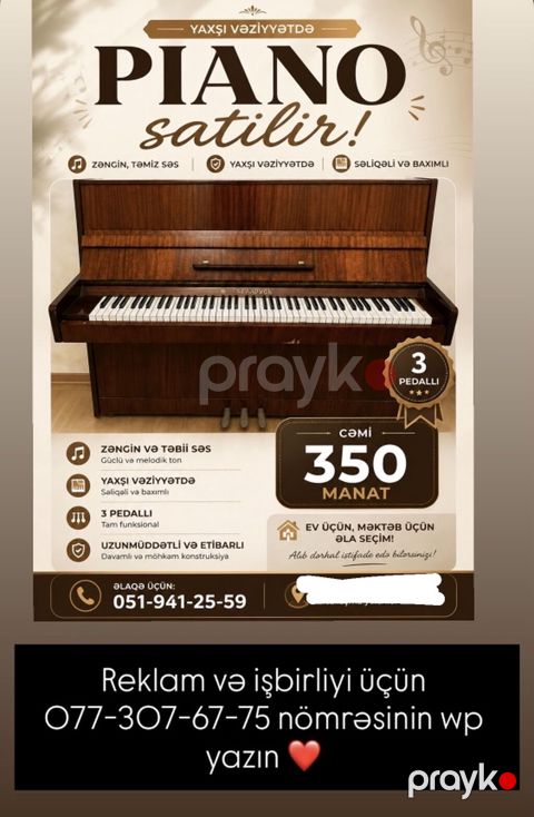 Piano satılır – 3 pedallı, akustik upright model. Xüsusiyyətlər — Masazır