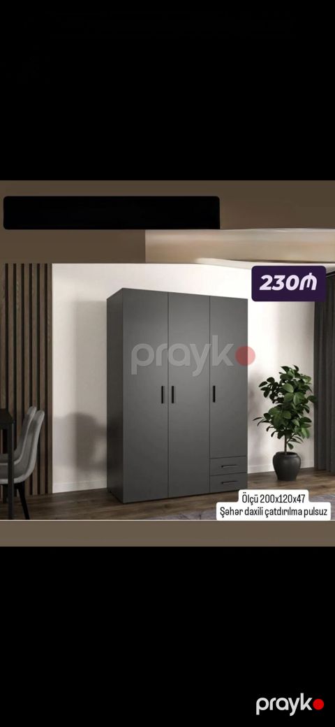 Məhsul: 3 qapılı qarderob şkafı - Rəng: tünd boz/qaranlıq antrasit — Bakı