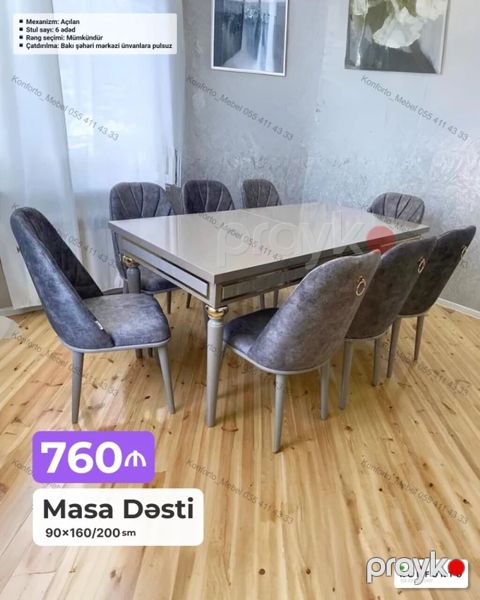 Masa Dəsti – 90×160/200 sm - Mexanizm: Açılan (masa 160 sm-dən 200 — Bakı