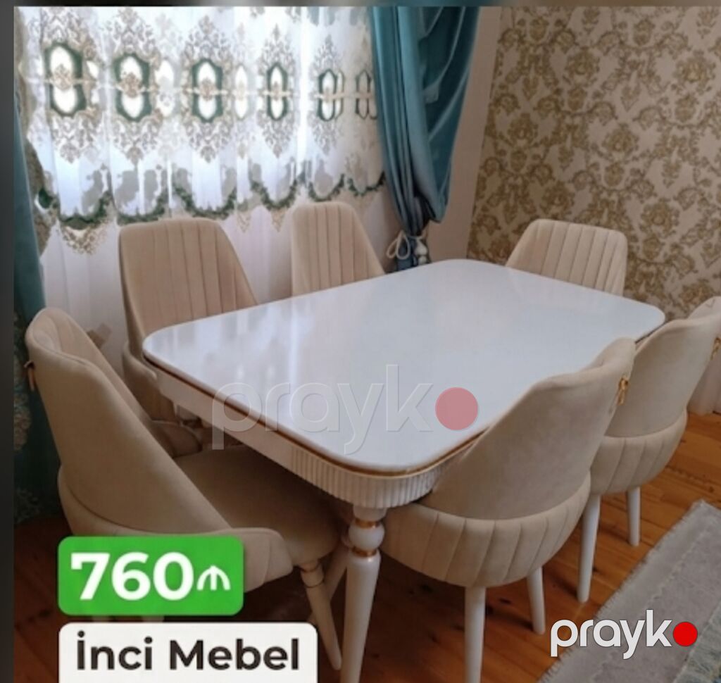 Qonaq otağı üçün, Yeni, Açılmayan, Dördbucaq masa, 6 stul — Masalar və stullar, Bakı (5)