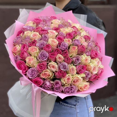 101 qızılgül Çəhrayı qarışığı - kod 4949 — Bitkilər, Bakı (2)