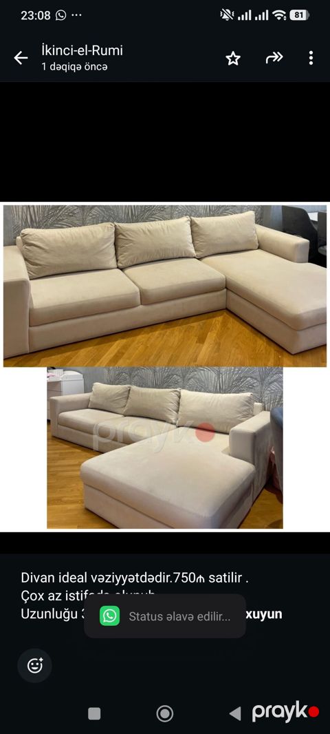 Divan ideal vəziyyətdədir.750₼ satilir Çox az istifadə olunub — Bakı