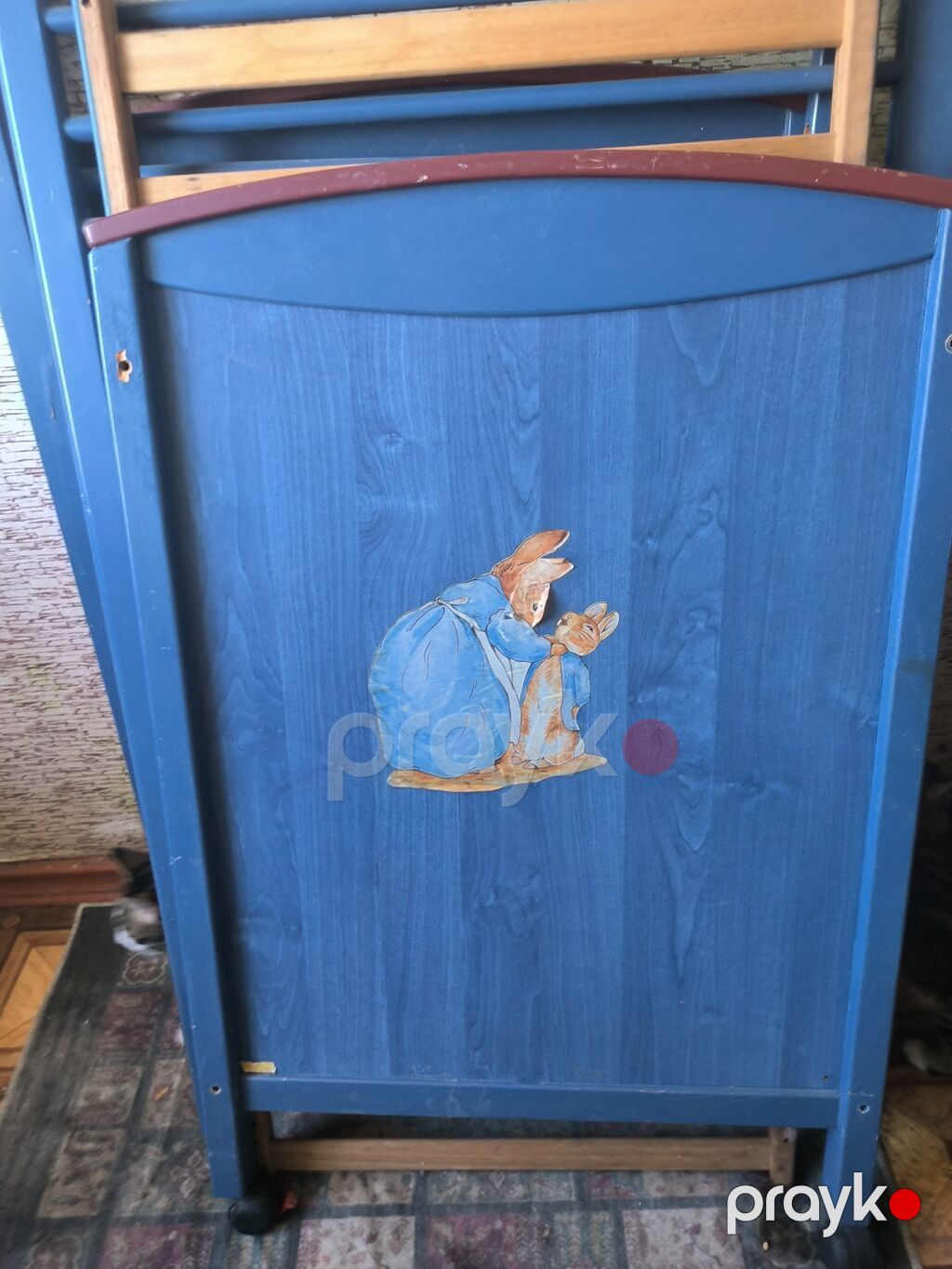 Uşaq beşiyi – taxta, mavi rəngli Ustunde Matras Verırık - Material — Bəşikləri, Bakı (3)