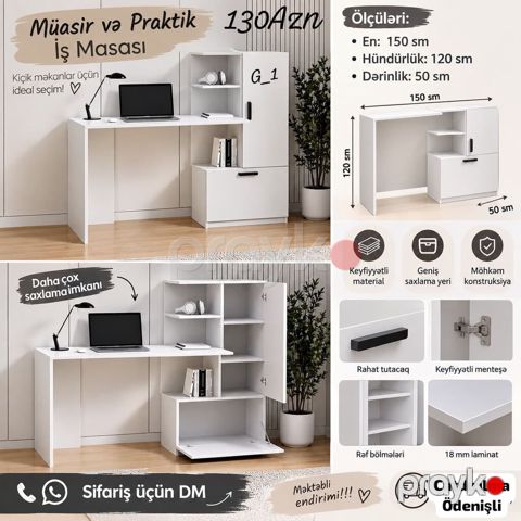 Müasir və praktik iş masası – kiçik məkanlar üçün ideal seçim — Bakı