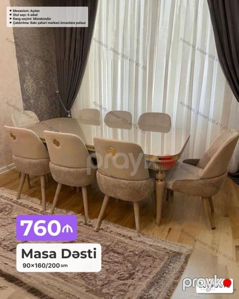 Masa Dəsti – 90×160/200 sm - Mexanizm: açılan (uzadıla bilən) masa — Bakı