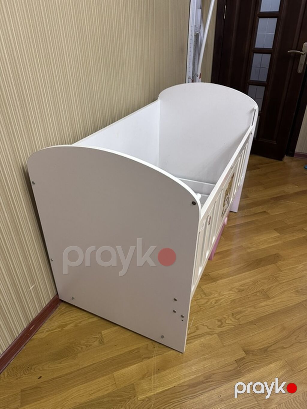 Uşaq beşiyi və döşək dəsti - Model: ağ rəngdə taxta uşaq beşiyi, ön — Bəşikləri, Bakı (3)