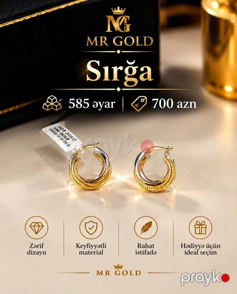 Dəstə daxildir: Sırğa, Sarı qızıl, 585 Əyar — Bakı