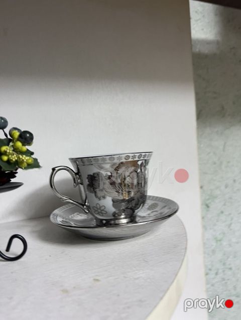 Çay dəsti, rəng - Gümüşü, Farfor, 6 nəfərlik, Ssri — Bakı