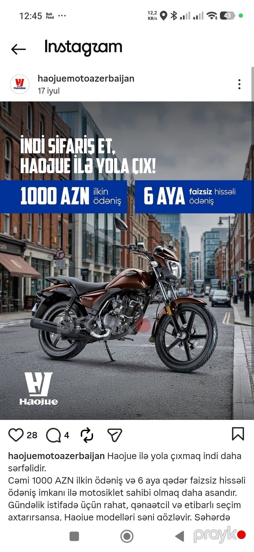 Tufan - Tufan s50, 50 sm3, 2024 il, 32000 km — Motosikletlər, Digah (2)