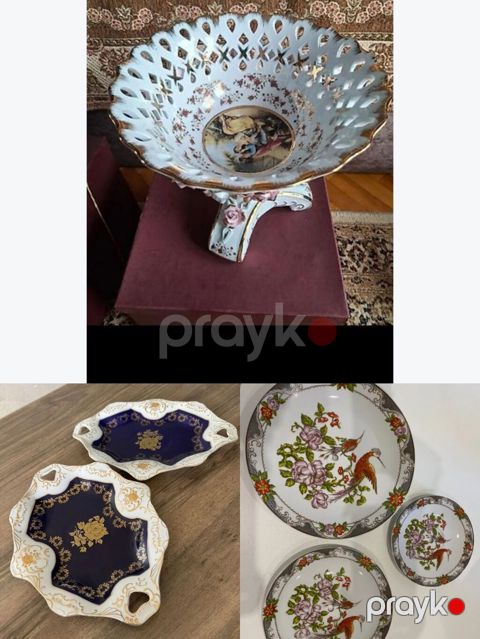 Porcelain dekorativ qab-qacaq dəsti - Fiqurlu ayaqlı, ağ rəngdə, açıq — Bakı
