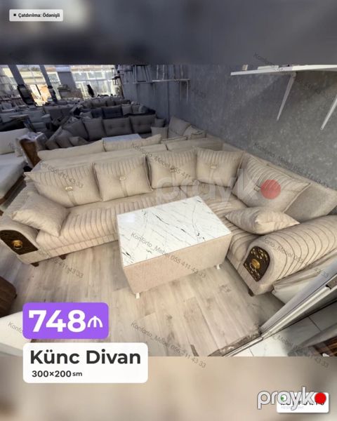 Künc Divan – 300×200 sm - Rahat oturuş üçün geniş “L” formalı dizayn — Bakı