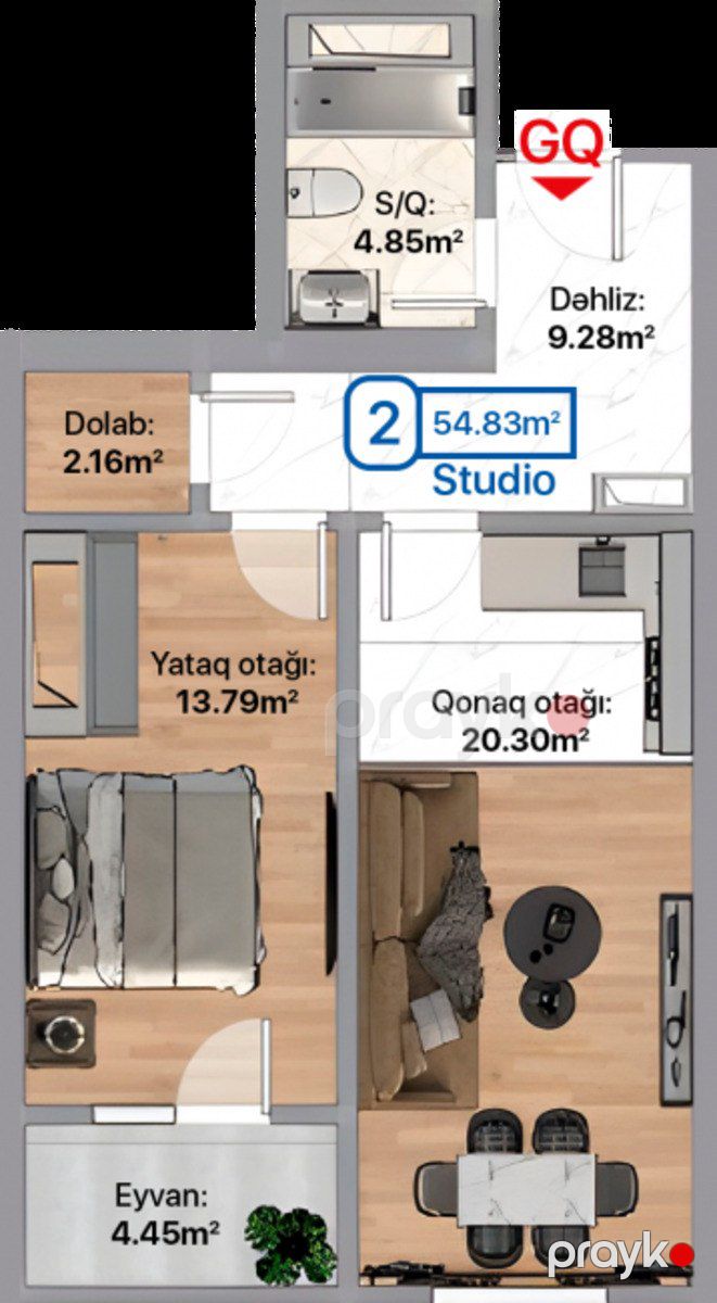 Satılır 2 otaqlı yeni tikili 55 m² — Mənzil, Xırdalan (2)