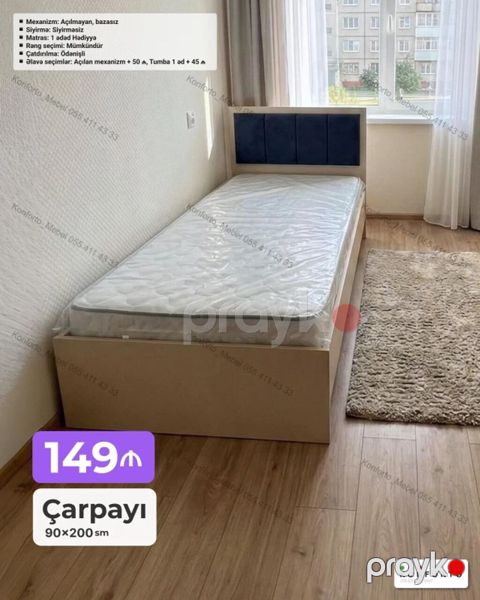 Çarpayı – 90×200 sm - Mexanizm: Açılmayan, bazasız - Sıyırma — Bakı