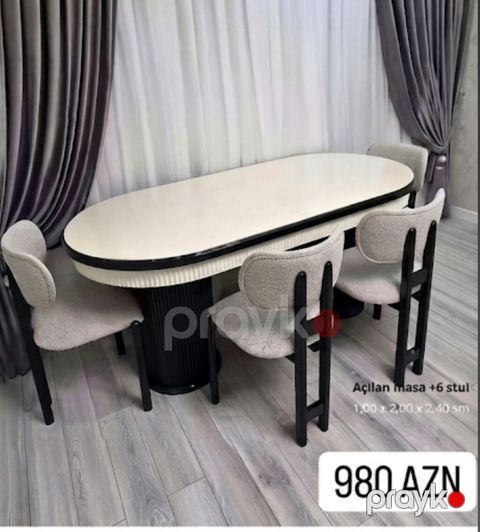 Qonaq otağı üçün, Yeni, Açılan, Oval masa, 6 stul — Bakı
