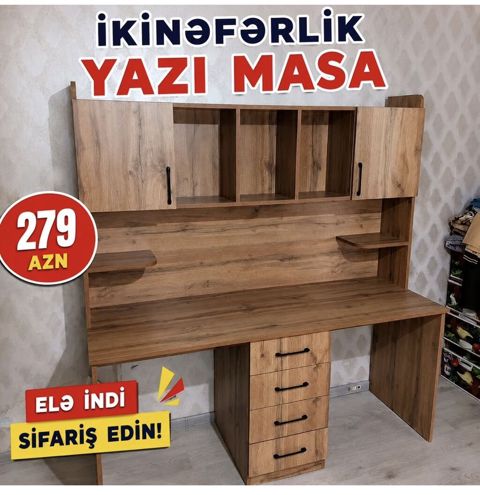 Düz masa, Stulsuz, Polkalı, Siyirməli, Teksturalı laminat — mebeldivansifarisle — Компьютерные столы и кресла