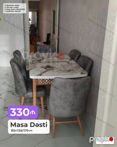 Masa Dəsti – 80×130/170 sm - Açılan mexanizmli yemək masası: kompakt — Bakı