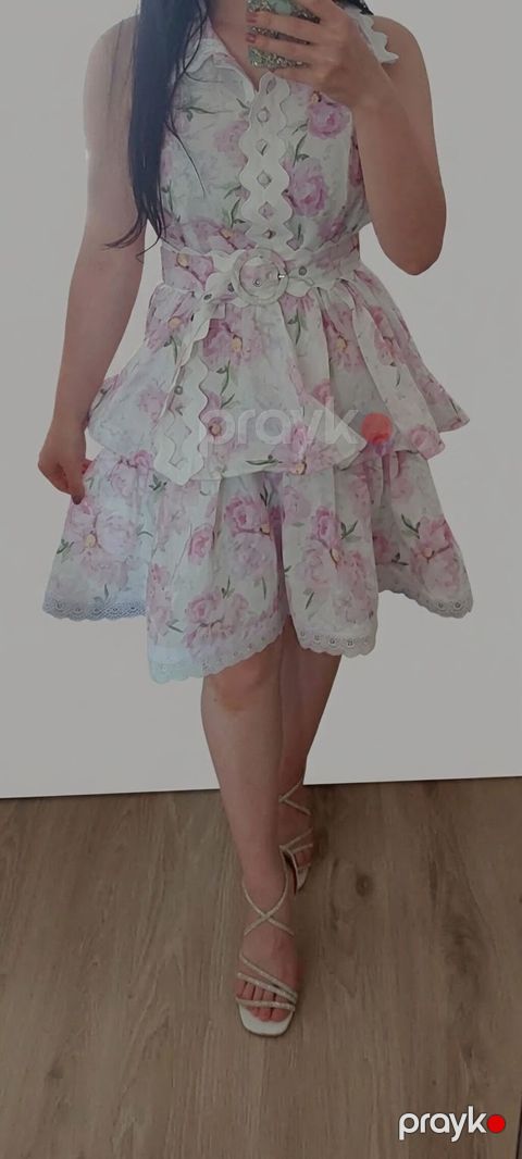 Gül naxışlı yay donu - Model: qolsuz, V-yaxalı, beldən kəmərli — Sumqayıt