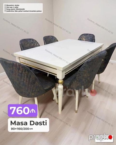 Masa Dəsti – 90×160/200 sm - Mexanizm: Açılan (uzadıla bilir, 160 — Bakı