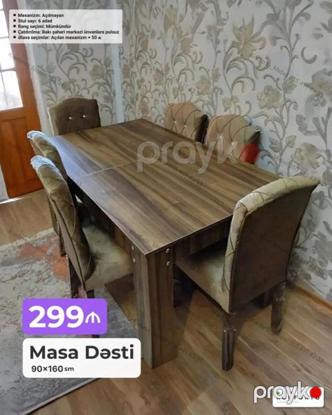 Məhsul: Masa Dəsti Ölçü: 90×160 sm Mekanizm: Açılmayan (əlavə — Bakı