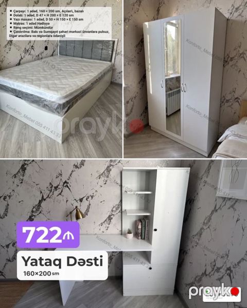 Yataq Dəsti – 160×200 sm Dəst tərkibi və ölçülər: - Çarpayı: 1 ədəd — Bakı