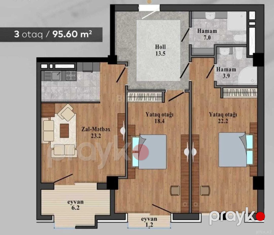 Satılır 3 otaqlı yeni tikili 96 m² — Mənzil, Bakı (2)
