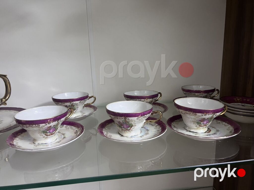 Çay dəsti, rəng - Bənövşəyi, Farfor, 6 nəfərlik, Yaponiya — Süfrə qabı, Bakı (2)