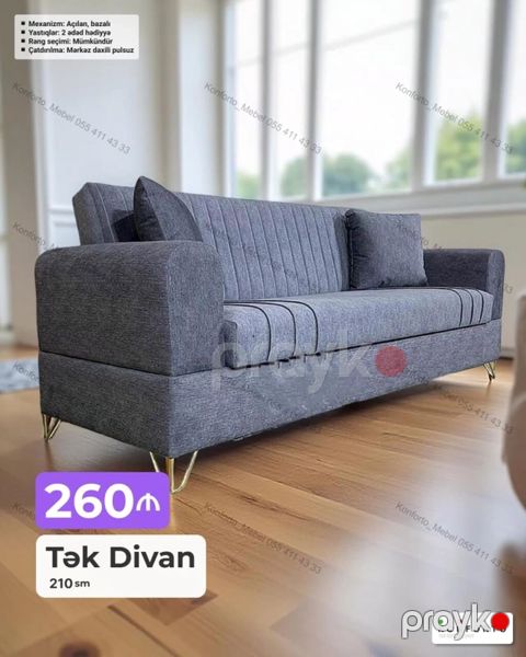 Tək Divan – 210 sm - Mexanizm: açılan, bazalı (yataq funksiyası və — Bakı