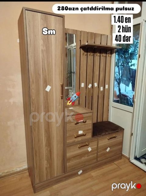Yeni, 1 qapı, Güzgülü, Qəhvəyi, Açılan, Düz dolab — Digah